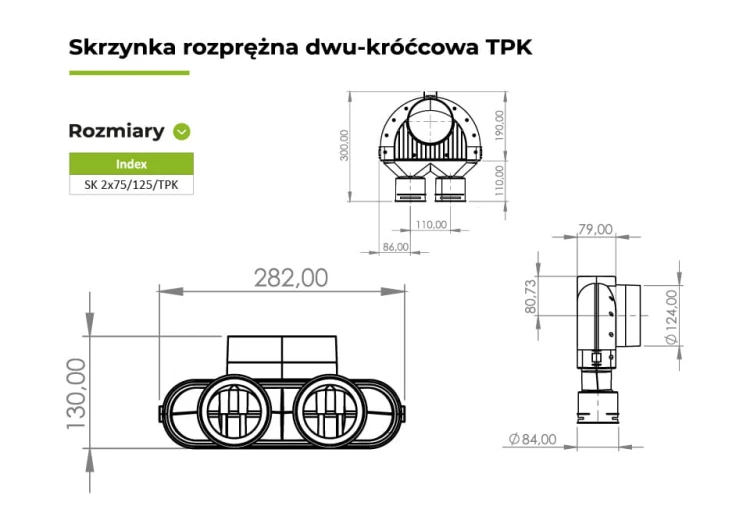 Skrzynka rozprężna do rekuperacji 2x75/125/TPK średnica 125mm — zdjęcie 2