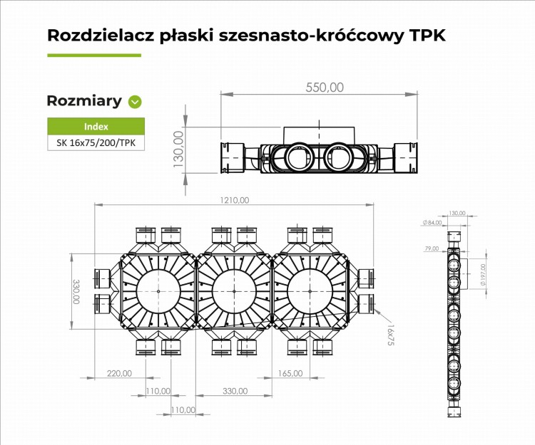 Rozdzielacz rekuperacji skrzynka rozdzielcza 16x75/200/TPK z przyłączem 200mm — zdjęcie 2