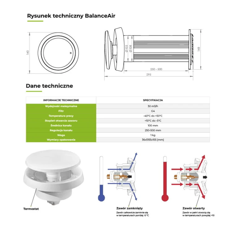Nawietrzak z termostatem balanceair DN 100 — zdjęcie 5