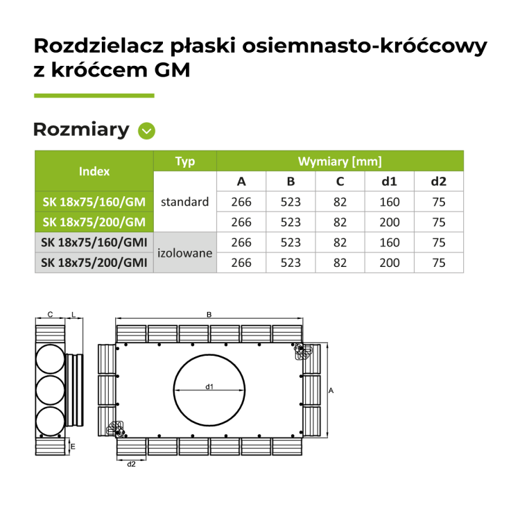 Rozdzielacz płaski 18X75/200 OC z króćcem GM — zdjęcie 2