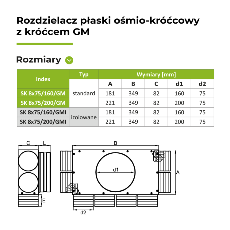 Rozdzielacz płaski 8x75/200 OC z króćcem GM — zdjęcie 5