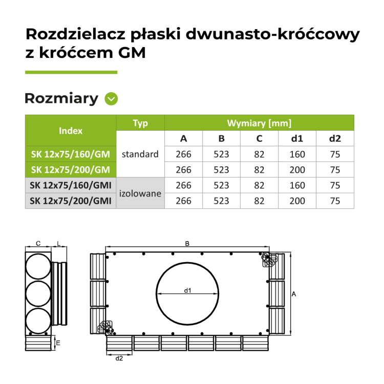Rozdzielacz płaski 12X75/160 OC z króćcem GM — zdjęcie 5