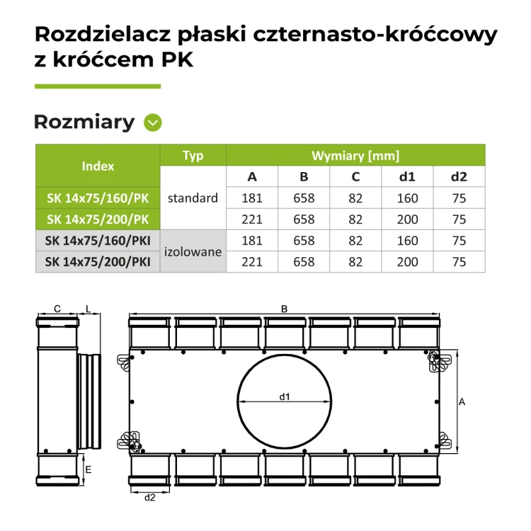Rozdzielacz płaski 14x75/200 OC plastikowy króciec — zdjęcie 2