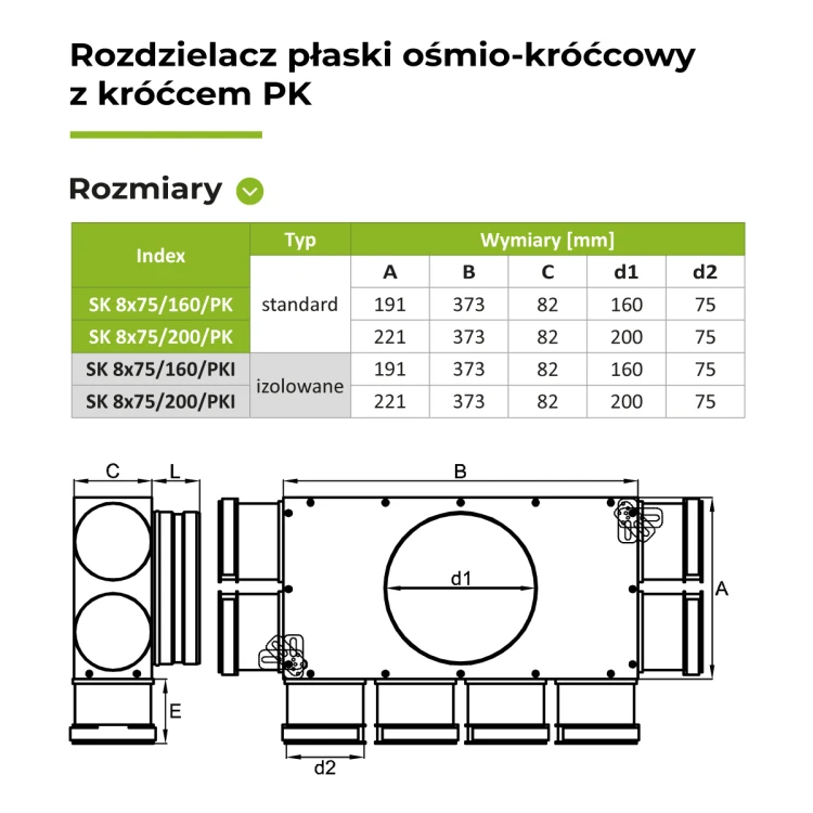 Rozdzielacz płaski izol. 8X75/160 OC z króćcem PK — zdjęcie 2