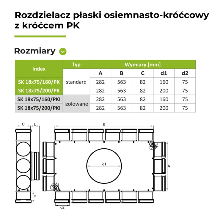 Rozdzielacz płaski izol. 18X75/200 OC z króćcem PK — zdjęcie 2