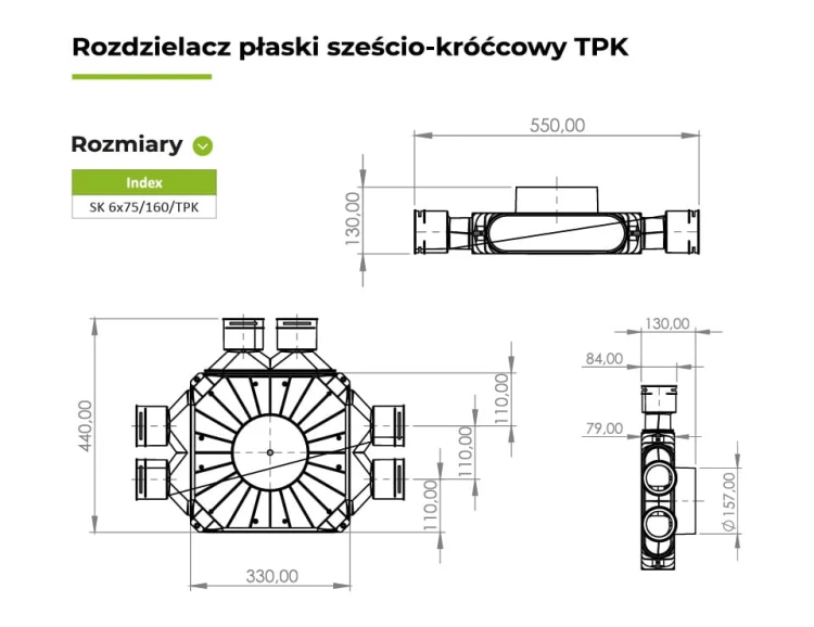 Rozdzielacz rekuperacji skrzynka rozdzielcza 6x75/200/TPK z przyłączem 200mm — zdjęcie 2