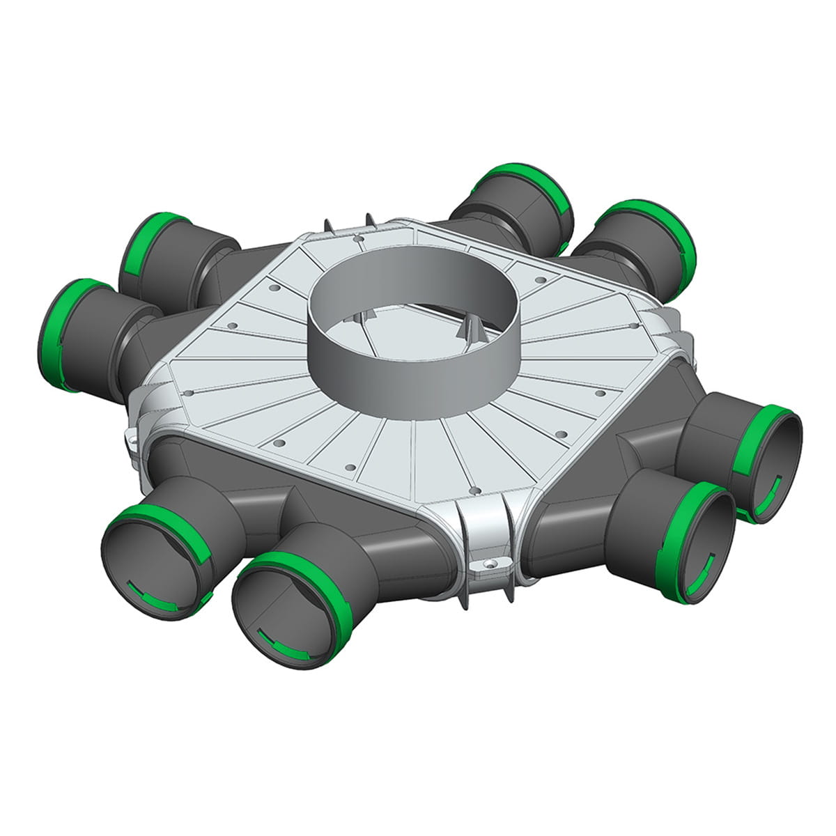 Rozdzielacz rekuperacji skrzynka rozdzielcza 8x75/200/TPK z przyłączem 200mm wysokość 84mm